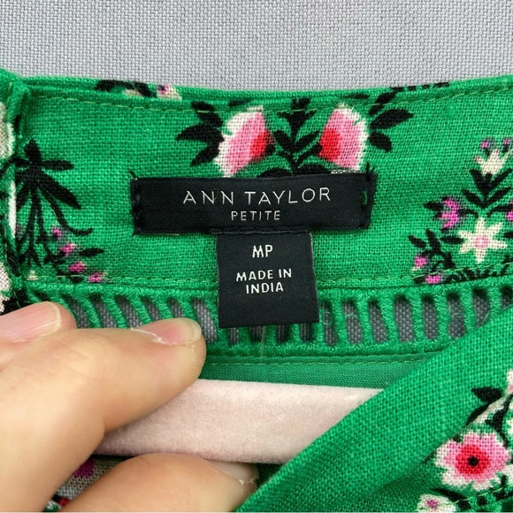 NWT Ann Taylor Linen Blend Green Floral Midi Dress Size 8P Garden Party - Picture 4 of 13